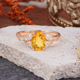 Vintage Leaf 4-Prong Oval Citrine Engagement Ring for Women